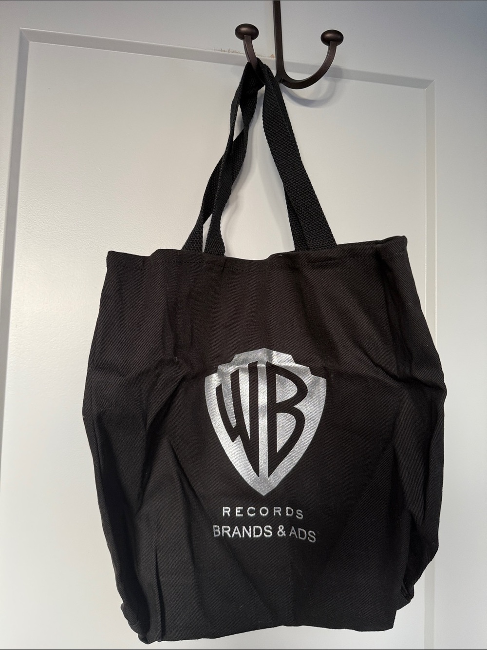 Black WARNER BROTHERS WB Logo Tote Bag - Branded Canvas Shoulder Bag